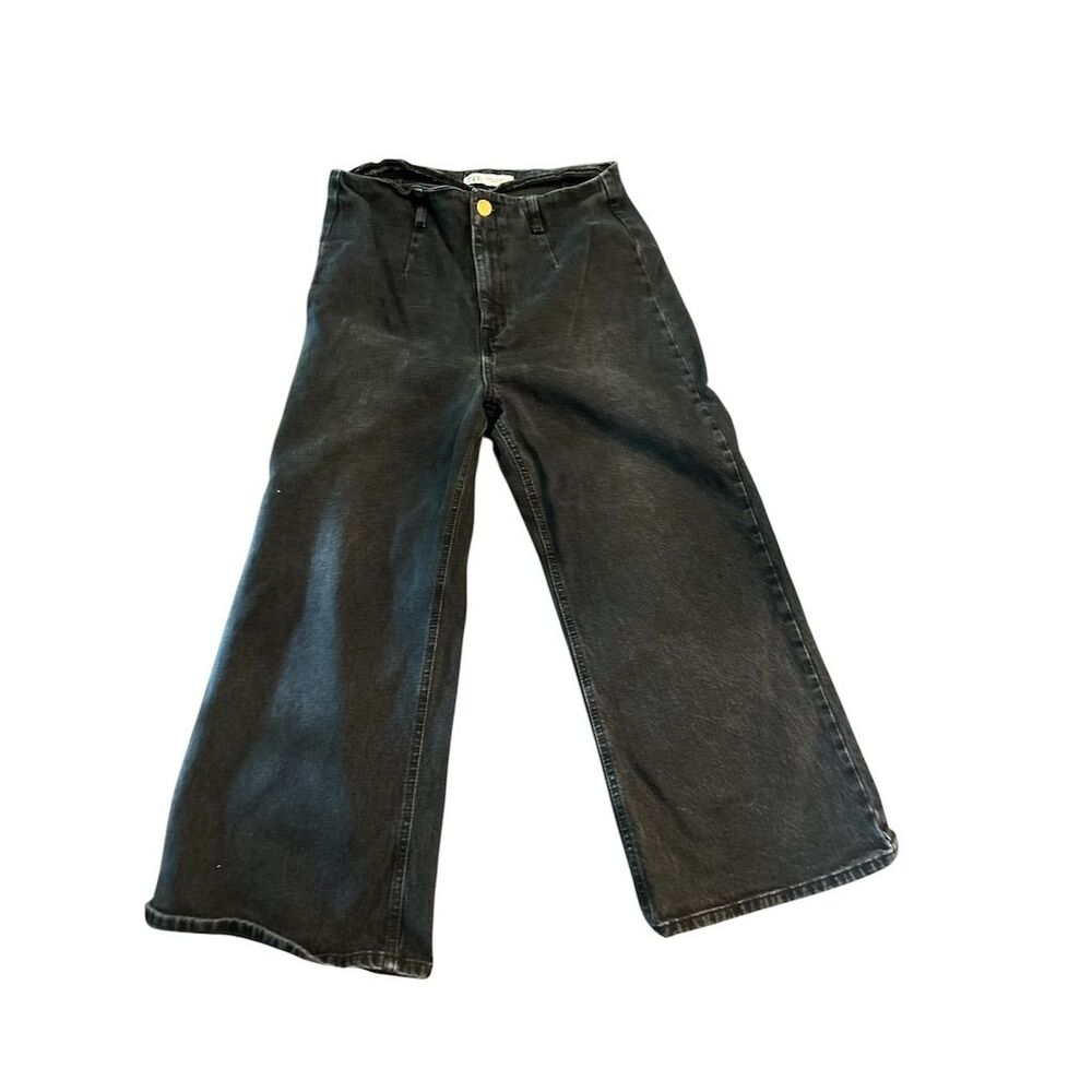 Zara Women's High Waist Wide-Leg Black Jeans‎ Size 12